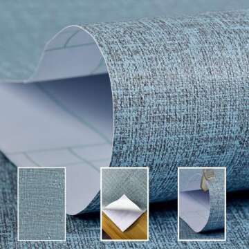 Yancorp 10ft Textured Fabric Teal Blue Wallpaper Faux Grasscloth Green Peel and Stick Self-Adhesive Linen Removable Wallpaper Cabinets Counter Top Liners
