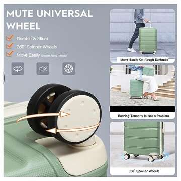 Joyway Luggage Carry On 20inch Lightweight Polypropylene Carrying Case with TSA Lock, Rigid Suitcases Sets with Swivel Wheels,14inch Cosmetic Bag and 7inch Toiletry Matcha Green