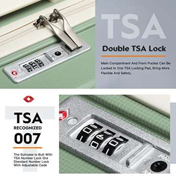 Joyway Luggage Carry On 20inch Lightweight Polypropylene Carrying Case with TSA Lock, Rigid Suitcases Sets with Swivel Wheels,14inch Cosmetic Bag and 7inch Toiletry Matcha Green