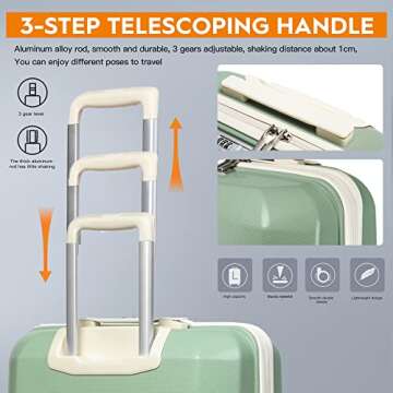 Joyway Luggage Carry On 20inch Lightweight Polypropylene Carrying Case with TSA Lock, Rigid Suitcases Sets with Swivel Wheels,14inch Cosmetic Bag and 7inch Toiletry Matcha Green