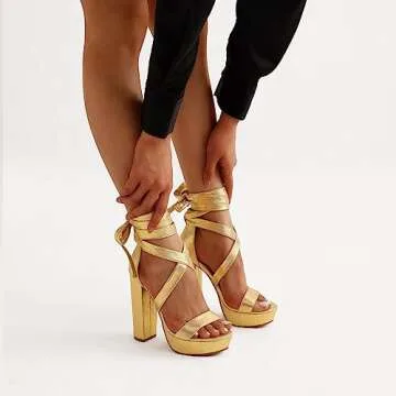DREAM PAIRS High Chunky Block Platform Heels for Women Strappy Gladiator Sexy Open Toe Dressy Sandals SDHS2205W Gold 11