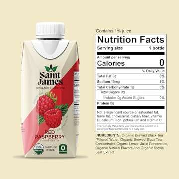 Saint James Iced Tea | Organic Black Tea | Organic, Non-GMO Black Tea, 12 Pack (16.9oz each) (Red Raspberry)