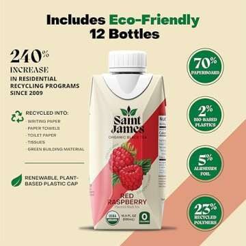 Saint James Iced Tea | Organic Black Tea | Organic, Non-GMO Black Tea, 12 Pack (16.9oz each) (Red Raspberry)