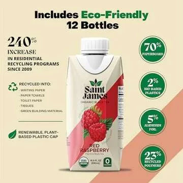 Saint James Iced Tea | Organic Black Tea | Organic, Non-GMO Black Tea, 12 Pack (16.9oz each) (Red Raspberry)