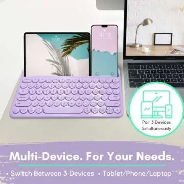 Macally Small Wireless Bluetooth Keyboard for iPad Mini/Air/Pro, iPhone, Tablet, and Phone - 78 Key iPad Keyboard with Built-in Stand - Universal Compatible Multi Device - Purple