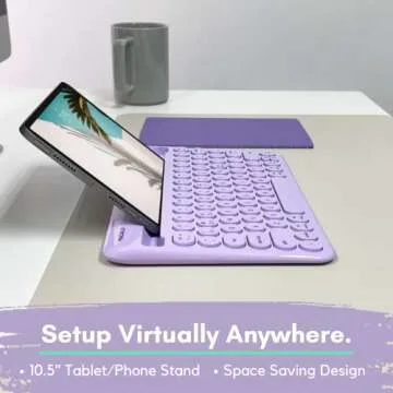 Macally Small Wireless Bluetooth Keyboard for iPad Mini/Air/Pro, iPhone, Tablet, and Phone - 78 Key iPad Keyboard with Built-in Stand - Universal Compatible Multi Device - Purple