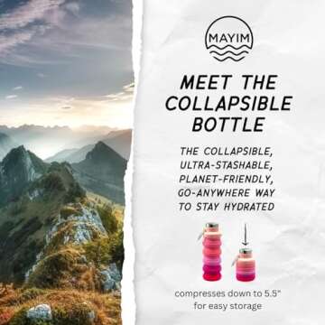 Mayim Collapsible Water Bottles Silicone Travel Tumbler with Clip for Backpack, Reusable Portable Sp...