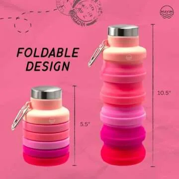 Mayim Collapsible Water Bottles Silicone Travel Tumbler with Clip for Backpack, Reusable Portable Sport Water Bottle for Gym, Camping, Hiking or Airport, 24 Oz Grey