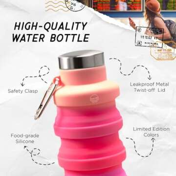 Mayim Collapsible Water Bottles Silicone Travel Tumbler with Clip for Backpack, Reusable Portable Sport Water Bottle for Gym, Camping, Hiking or Airport, 24 Oz Grey