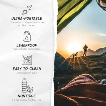 Mayim Collapsible Water Bottles Silicone Travel Tumbler with Clip for Backpack, Reusable Portable Sport Water Bottle for Gym, Camping, Hiking or Airport, 24 Oz Grey