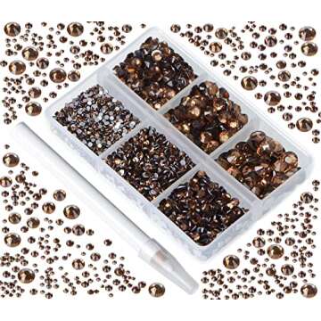 Bymitel 5000 Pieces Smoked Topaz Rhinestones - Mixed Sizes for DIY Jewelry Making