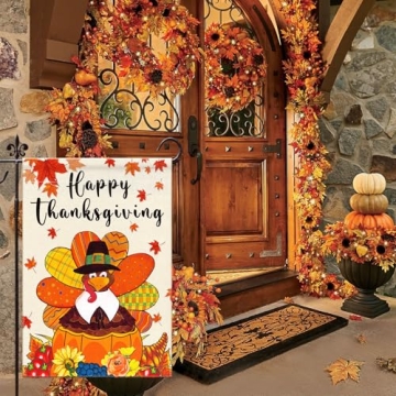 Happy Thanksgiving Garden Flags 12x18 Inch Double Sided Turkey Fall Garden Flag, Thanksgiving Decor Flags Autumn Harvest Yard Thanksgiving Outdoor Decoration