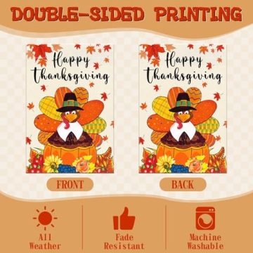Happy Thanksgiving Garden Flags 12x18 Inch Double Sided Turkey Fall Garden Flag, Thanksgiving Decor Flags Autumn Harvest Yard Thanksgiving Outdoor Decoration