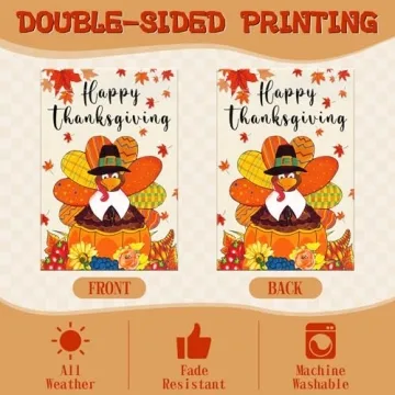 Happy Thanksgiving Garden Flags 12x18 Inch Double Sided Turkey Fall Garden Flag, Thanksgiving Decor Flags Autumn Harvest Yard Thanksgiving Outdoor Decoration