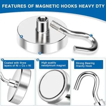 LOVIMAG Magnetic Hooks Heavy Duty, Super Stong Magnetic Hooks Neodymium Magnet Hooks for Cruise, Rare Earth Magnets with Hooks for Magnetic Hanger,Toolbox,Storage,Hanging-12 Pack