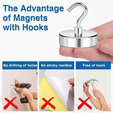 LOVIMAG Magnetic Hooks Heavy Duty, Super Stong Magnetic Hooks Neodymium Magnet Hooks for Cruise, Rare Earth Magnets with Hooks for Magnetic Hanger,Toolbox,Storage,Hanging-12 Pack