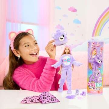 Barbie Cutie Reveal Doll & Accessories, Care Bears Series with Share Bear Plush Costume & 10 Surpris...
