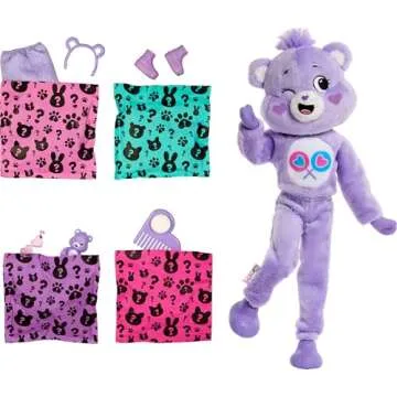 Barbie Cutie Reveal Doll & Accessories, Care Bears Series with Share Bear Plush Costume & 10 Surprises Including Color Change & Mini Bear