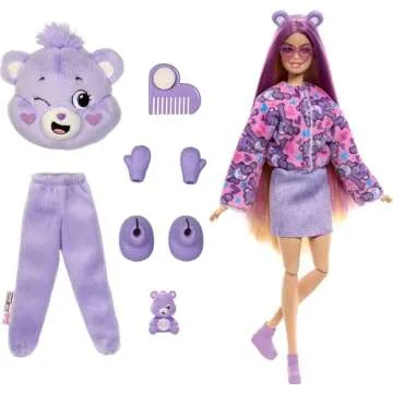 Barbie Cutie Reveal Doll & Accessories, Care Bears Series with Share Bear Plush Costume & 10 Surprises Including Color Change & Mini Bear