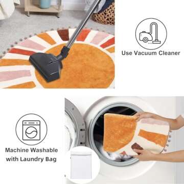 LIVEBOX Retro Sun Round Rug for Bathroom 2.3 ft,Colorful Boho Rug Small Circle Rug for Bath Tub,Non-Slip Cute Rainbow Rug for Kids Room, Washable Circular Carpet for Bedroom Dorm