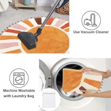 LIVEBOX Retro Sun Round Rug for Bathroom 2.3 ft,Colorful Boho Rug Small Circle Rug for Bath Tub,Non-Slip Cute Rainbow Rug for Kids Room, Washable Circular Carpet for Bedroom Dorm