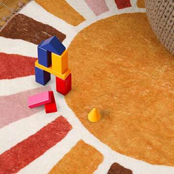 LIVEBOX Retro Sun Round Rug for Bathroom 2.3 ft,Colorful Boho Rug Small Circle Rug for Bath Tub,Non-Slip Cute Rainbow Rug for Kids Room, Washable Circular Carpet for Bedroom Dorm