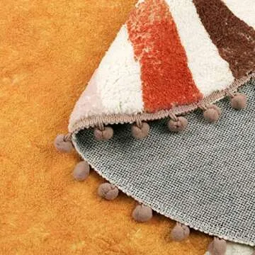 LIVEBOX Retro Sun Round Rug for Bathroom 2.3 ft,Colorful Boho Rug Small Circle Rug for Bath Tub,Non-Slip Cute Rainbow Rug for Kids Room, Washable Circular Carpet for Bedroom Dorm