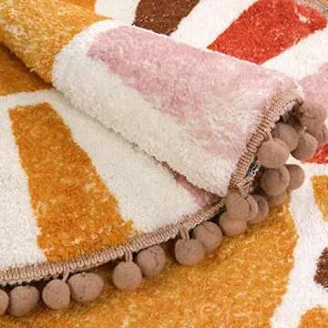 LIVEBOX Retro Sun Round Rug for Bathroom 2.3 ft,Colorful Boho Rug Small Circle Rug for Bath Tub,Non-Slip Cute Rainbow Rug for Kids Room, Washable Circular Carpet for Bedroom Dorm