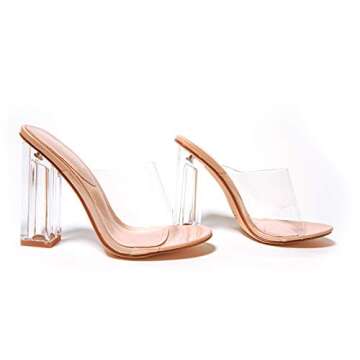 Cape Robbin Fusion Clear Block High Heel Slip On Slide Mule Open Peep Toe Sandal