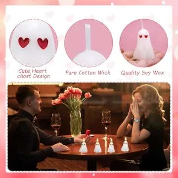 EBaokuup 10 Pcs Valentine's Day Ghost Candles-2"x1.6" Unscented Heart Eyes Ghost Candle-Lovely Valentines Spooky Candles for Valentine's Day Gifts Home Table Decor Anniversary Wedding Party