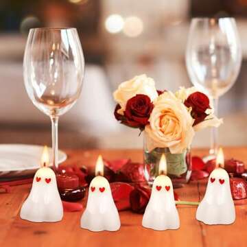 EBaokuup 10 Pcs Valentine's Day Ghost Candles-2"x1.6" Unscented Heart Eyes Ghost Candle-Lovely Valentines Spooky Candles for Valentine's Day Gifts Home Table Decor Anniversary Wedding Party