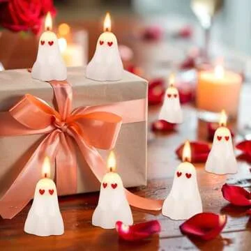 EBaokuup 10 Pcs Valentine's Day Ghost Candles-2"x1.6" Unscented Heart Eyes Ghost Candle-Lovely Valentines Spooky Candles for Valentine's Day Gifts Home Table Decor Anniversary Wedding Party