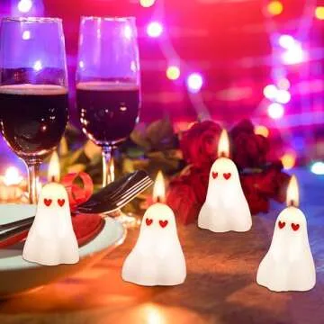 EBaokuup 10 Pcs Valentine's Day Ghost Candles-2"x1.6" Unscented Heart Eyes Ghost Candle-Lovely Valentines Spooky Candles for Valentine's Day Gifts Home Table Decor Anniversary Wedding Party