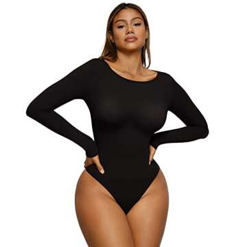 FeelinGirl Long Sleeve Bodysuit, Seamless Womens Top Off Shoulder