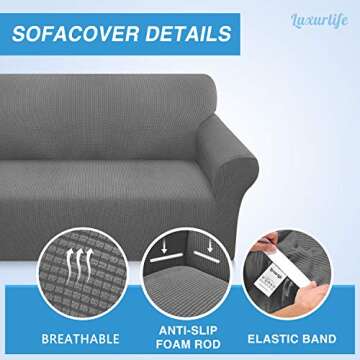 Luxurlife Super Stretch Sofa Covers Stylish Couch Covers for 2 Cushion Couch Upgraded Modern Sofa Slipcover for Dogs Pets Furniture Protector Machine Washable (Medium, Light Gray)