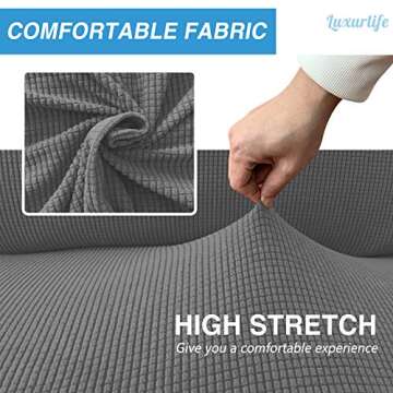Luxurlife Super Stretch Sofa Covers Stylish Couch Covers for 2 Cushion Couch Upgraded Modern Sofa Slipcover for Dogs Pets Furniture Protector Machine Washable (Medium, Light Gray)