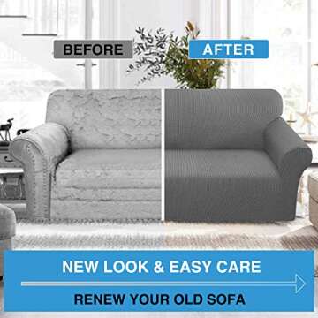 Luxurlife Super Stretch Sofa Covers Stylish Couch Covers for 2 Cushion Couch Upgraded Modern Sofa Slipcover for Dogs Pets Furniture Protector Machine Washable (Medium, Light Gray)
