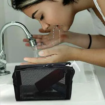 Sadnyy 5 Pieces Mesh Makeup Bag Portable Travel Cosmetic Bag Black Breathable Mesh Zipper Pouch for Home Offices Travel Accessories Organizer(8.3 x 4.7 x 3.1 Inch)