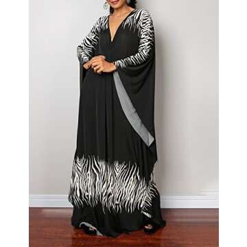 Bsubseach Women Ethnic Print Kaftan Beach Dress Plus Size Swimsuit Cover Up Black White