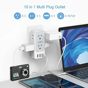 TESSAN 7-Outlet Splitter with USB Charger for Home/Office