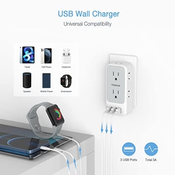 TESSAN 7-Outlet Splitter with USB Charger for Home/Office