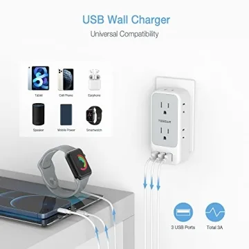 TESSAN 7-Outlet Splitter with USB Charger for Home/Office