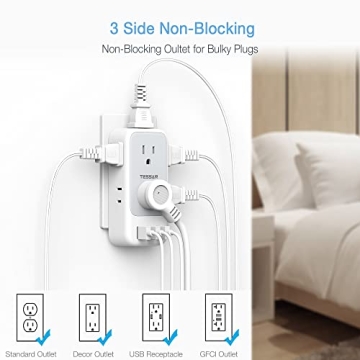 TESSAN 7-Outlet Splitter with USB Charger for Home/Office