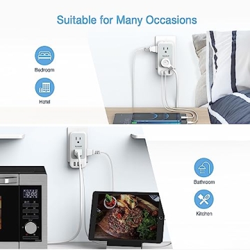 TESSAN 7-Outlet Splitter with USB Charger for Home/Office