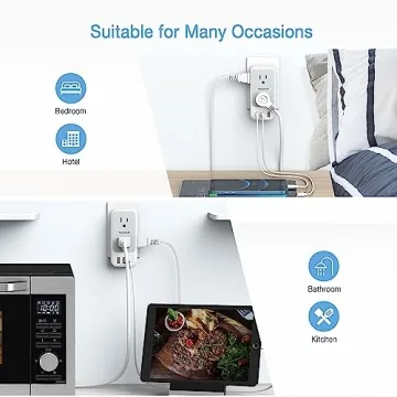 TESSAN 7-Outlet Splitter with USB Charger for Home/Office