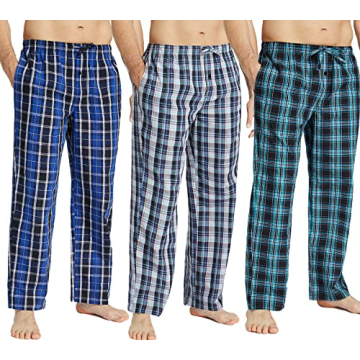 JupiterSecret Mens Pajama Pants Set Cotton Plaid Sleep & Lounge Pants, PJ Bottoms with Pockets and B...