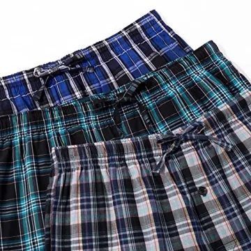 JupiterSecret Mens Pajama Pants Set Cotton Plaid Sleep & Lounge Pants, PJ Bottoms with Pockets and Button Fly