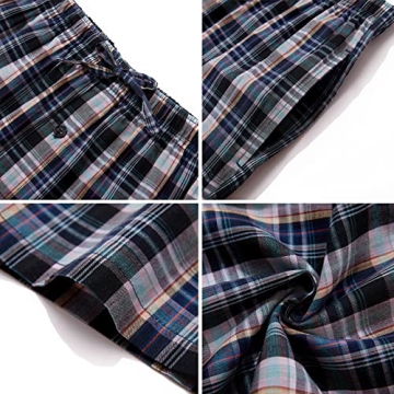 JupiterSecret Mens Pajama Pants Set Cotton Plaid Sleep & Lounge Pants, PJ Bottoms with Pockets and Button Fly