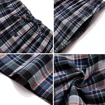 JupiterSecret Mens Pajama Pants Set Cotton Plaid Sleep & Lounge Pants, PJ Bottoms with Pockets and Button Fly