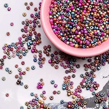 Yholin Glass Seed Beads Supplies Kit,6000pcs 4mm 6/0 Small Craft Seed Beads with Jump Rings Charms Tweezers for Bracelet Necklace Earring Jewelry Making - Matte Metallic Opaque Colors Waist Beads